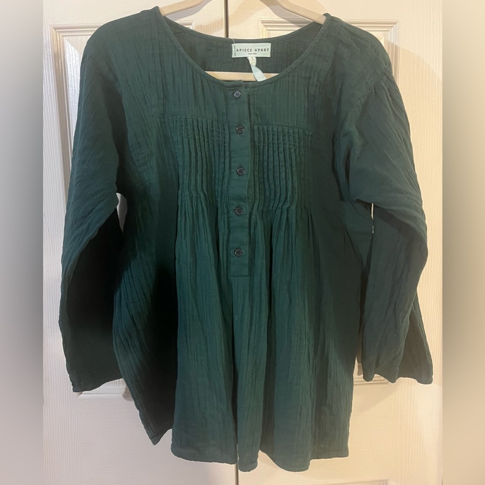 Apiece Apart Women’s Pintuck Cotton Gauze Empire Waist Tunic Green Size 4 Small
